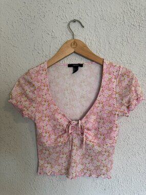 Light Pink Floral Mesh Crop Top
